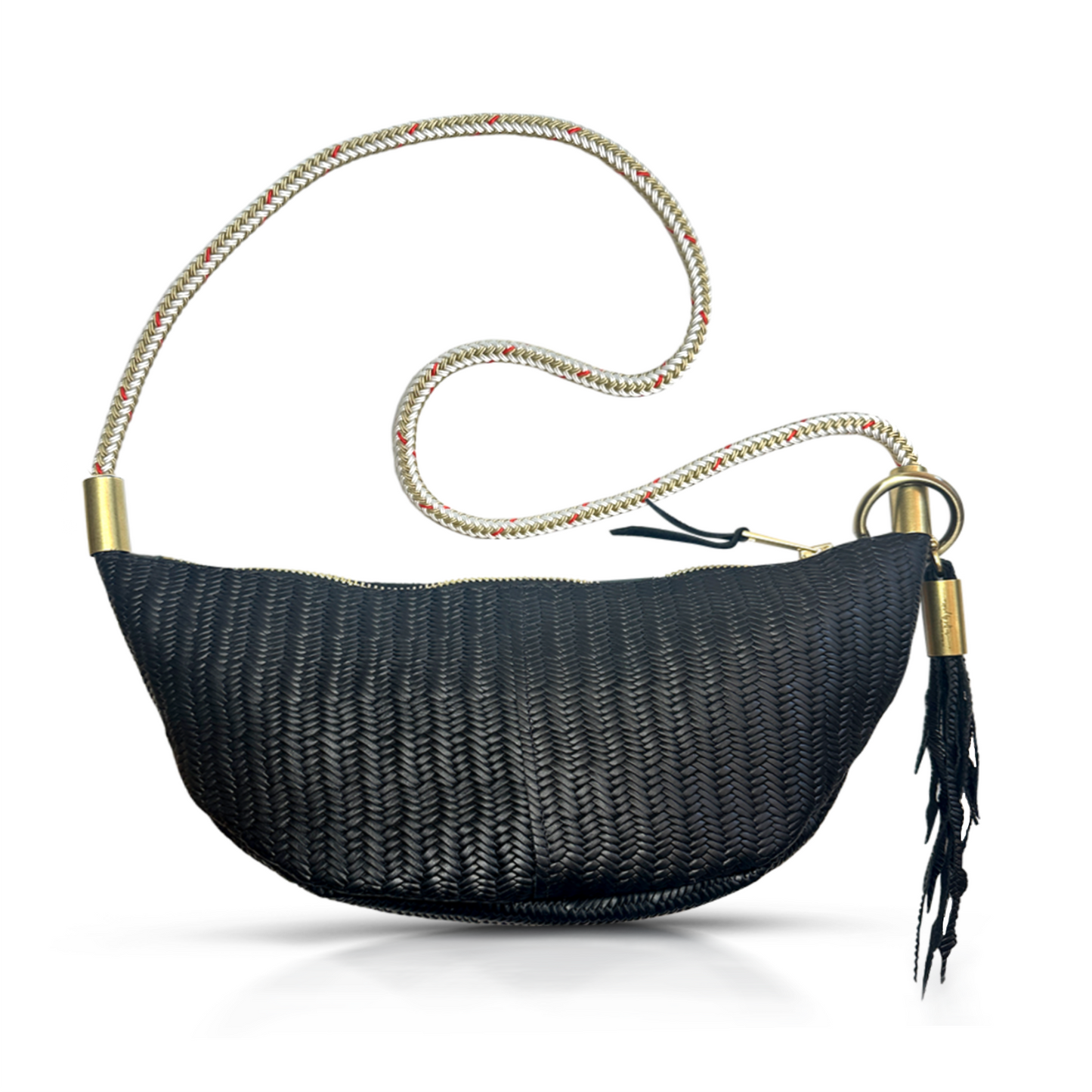 Sling Bag in Black Basketweave Leather