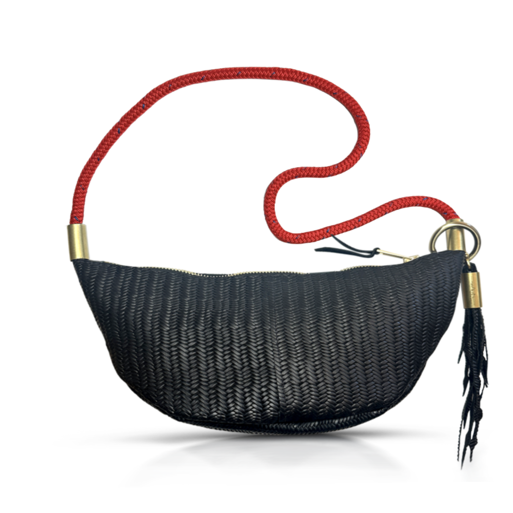 Sling Bag in Black Basketweave Leather