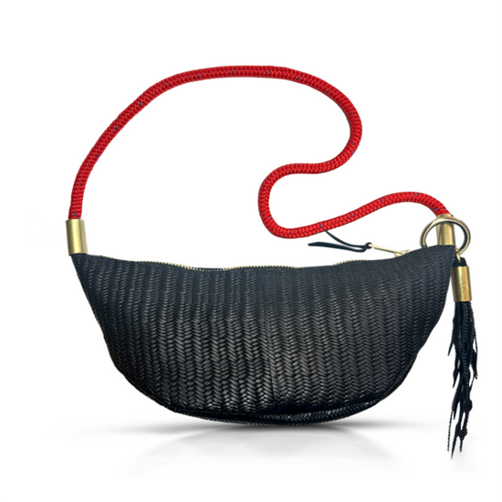 Sling Bag in Black Basketweave Leather