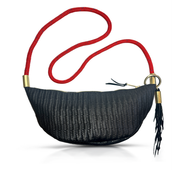 Sling Bag in Black Basketweave Leather