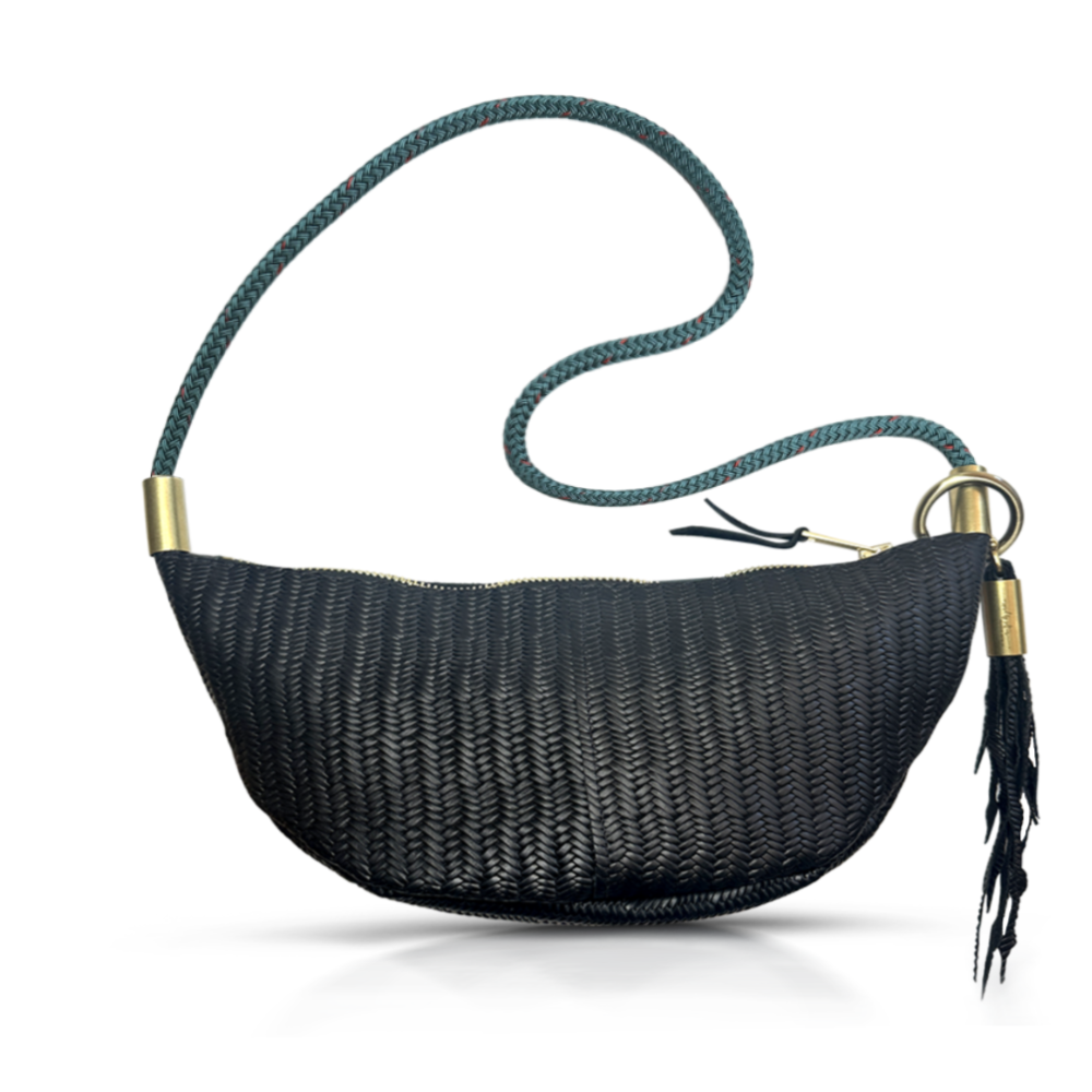 Sling Bag in Black Basketweave Leather