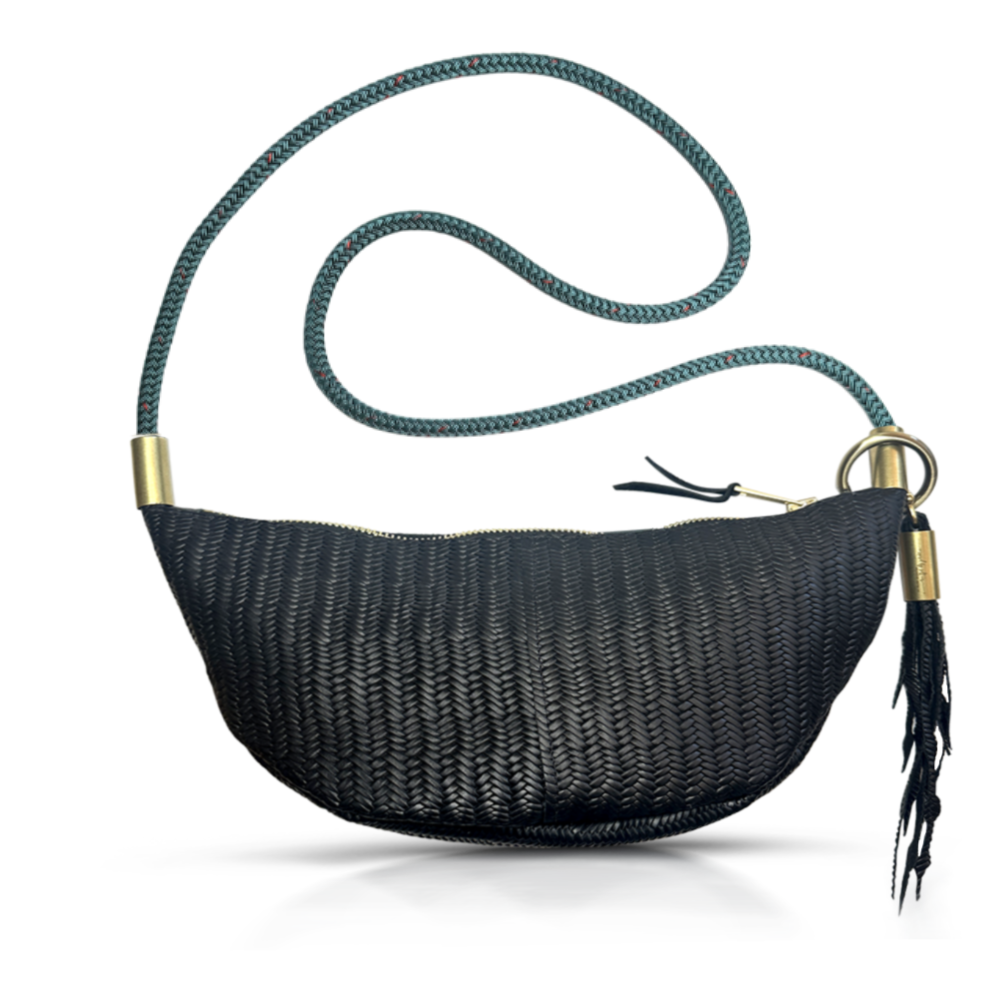 Sling Bag in Black Basketweave Leather