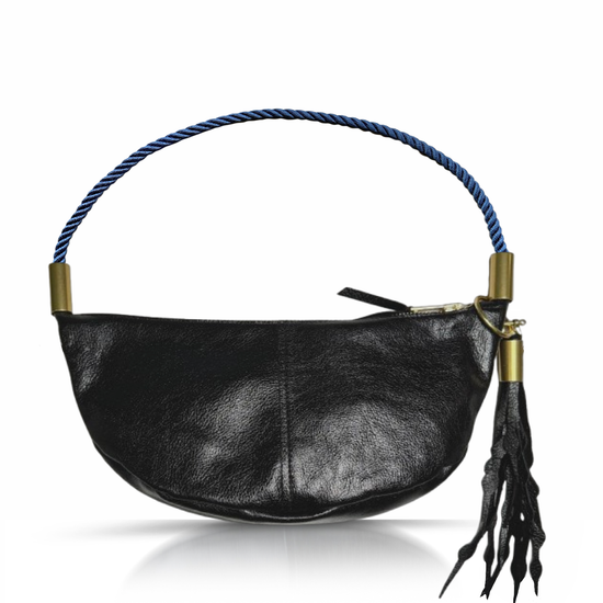 Sling Bag in Black Metallic Leather