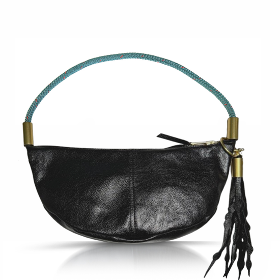 Sling Bag in Black Metallic Leather