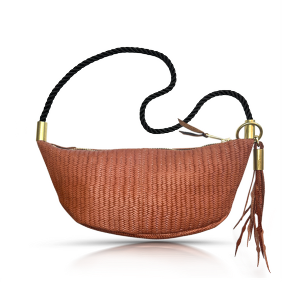 Sling Bag in Brown Basketweave Leather