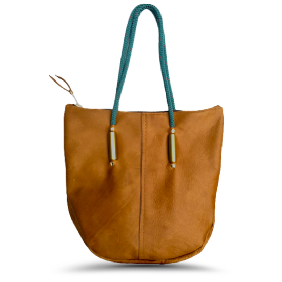 Wildwood Oyster Co. Beach Nut Leather Zip Tote Bag