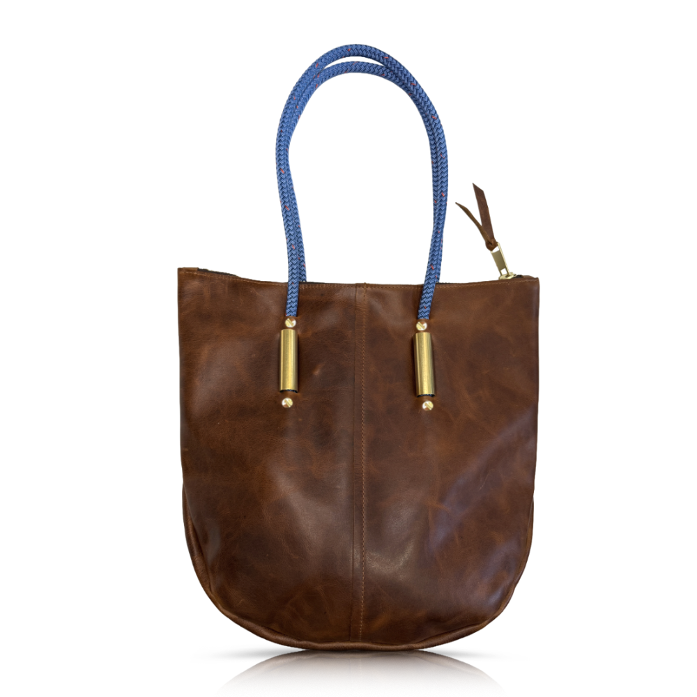Zip Tote // in Brown Tourmaline with Harborside Blue Rope
