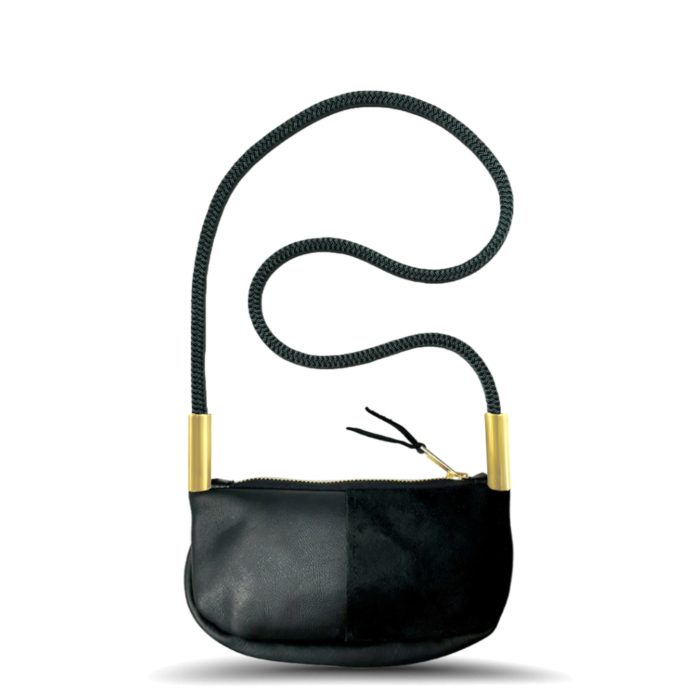 Zip Crossbody in Black Leather