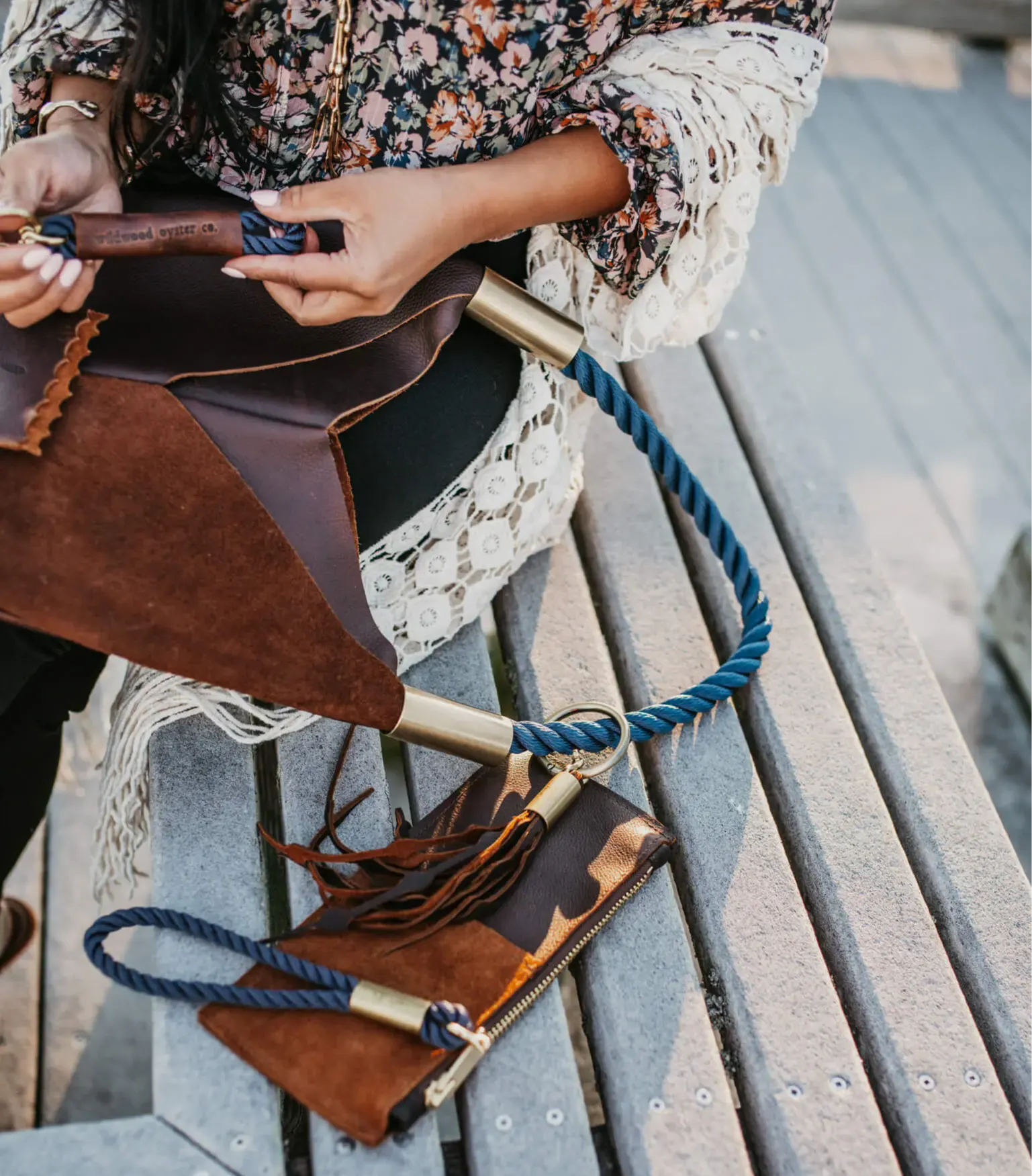 Leather Clutch + Rope Wristlet // in Brown Leather