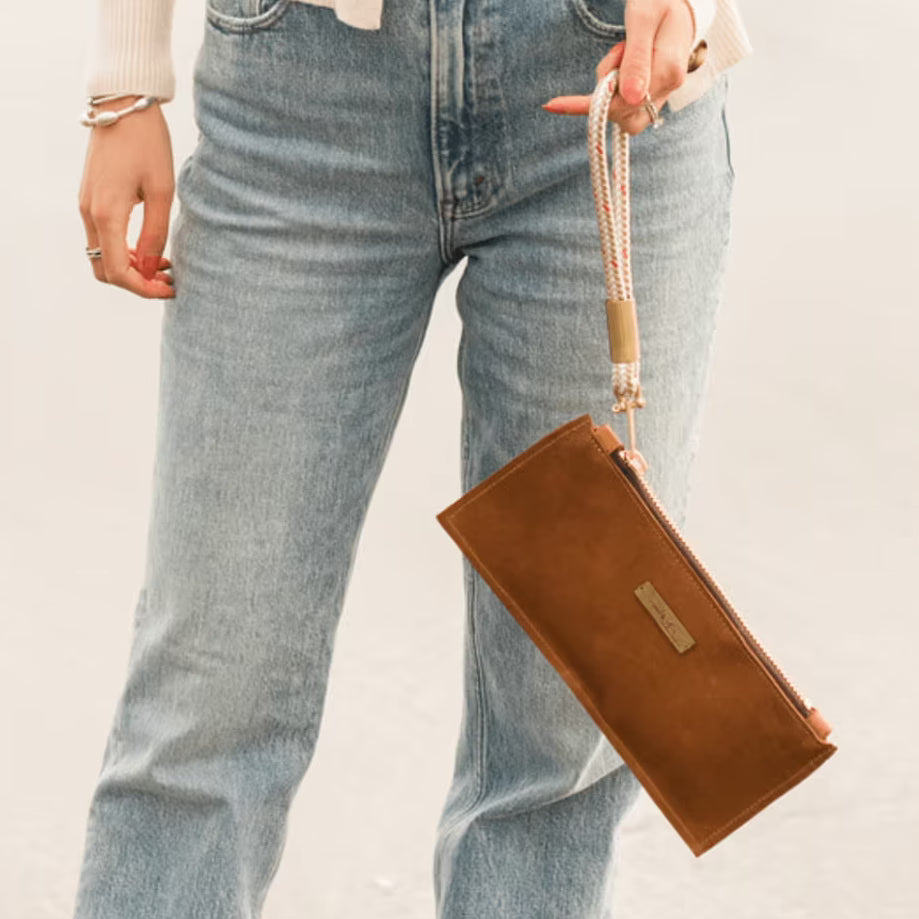 Leather Clutch + Rope Wristlet // in Beach Nut Leather