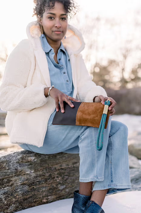 Leather Clutch + Rope Wristlet // in Brown Leather
