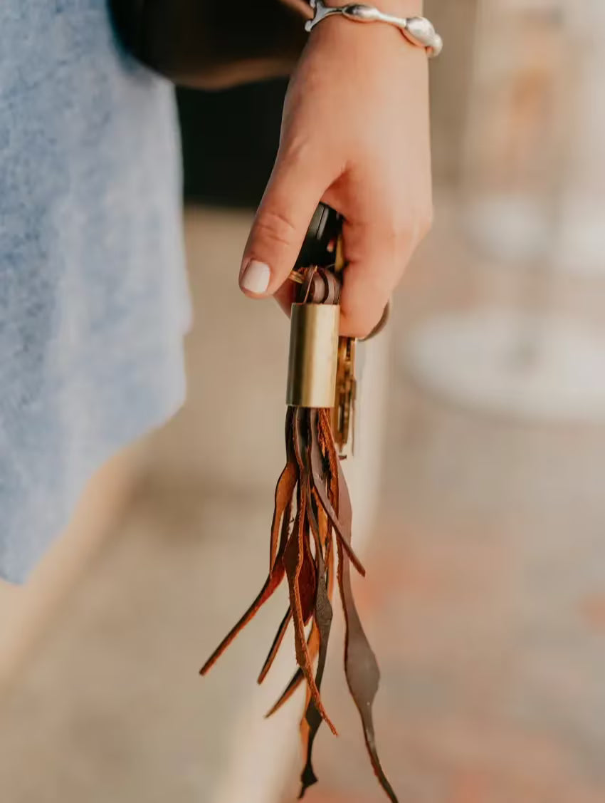 Seaweed Fringe Keychain // in Brown Leather