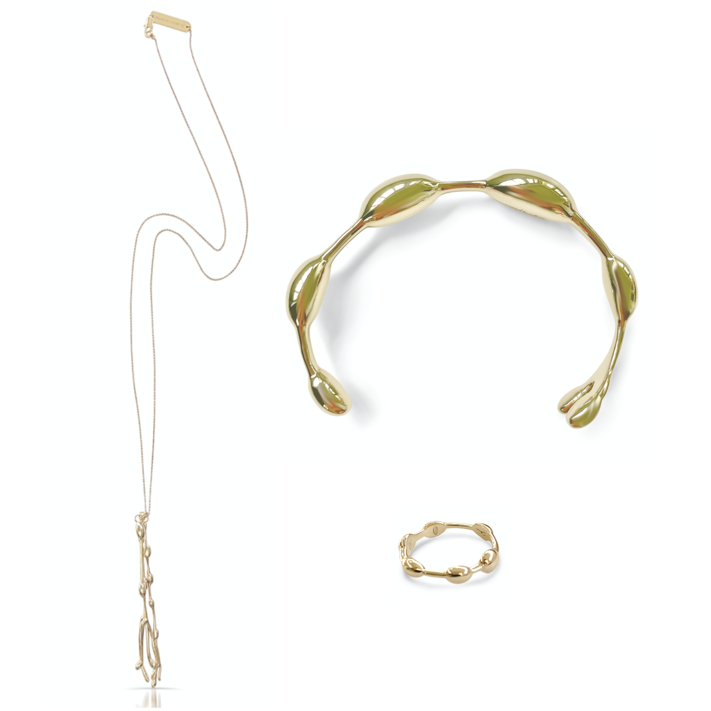 Seaweed necklace, seaweed bracelet, seaweed ring in gold