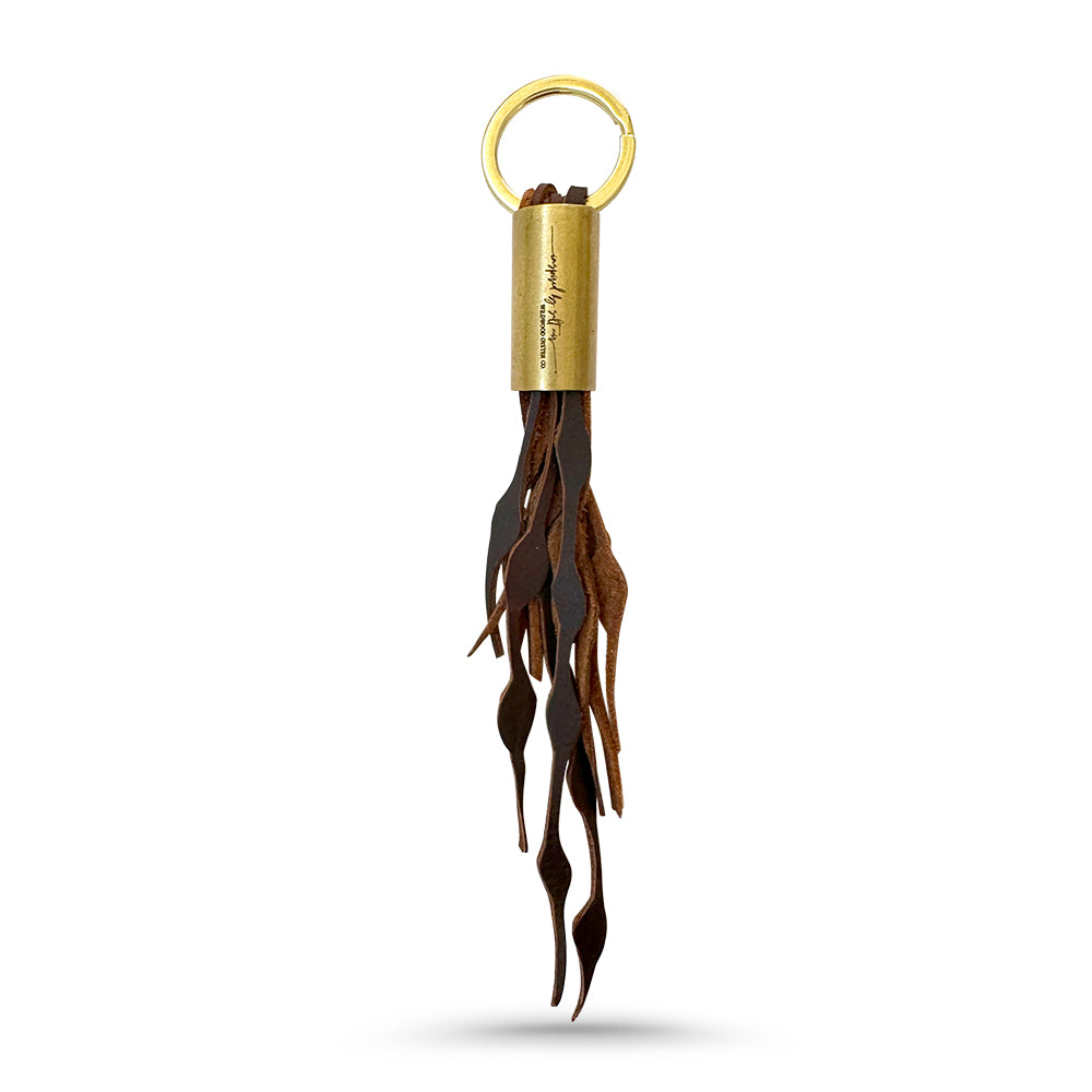 Brown Leather Seaweed Fringe Keychain