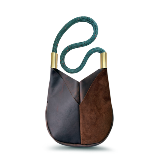Load image into Gallery viewer, Wildwood Oyster Co. Brown Leather Crossbody Small Tote with Seaside Teal Dock Line and Classic Brass
