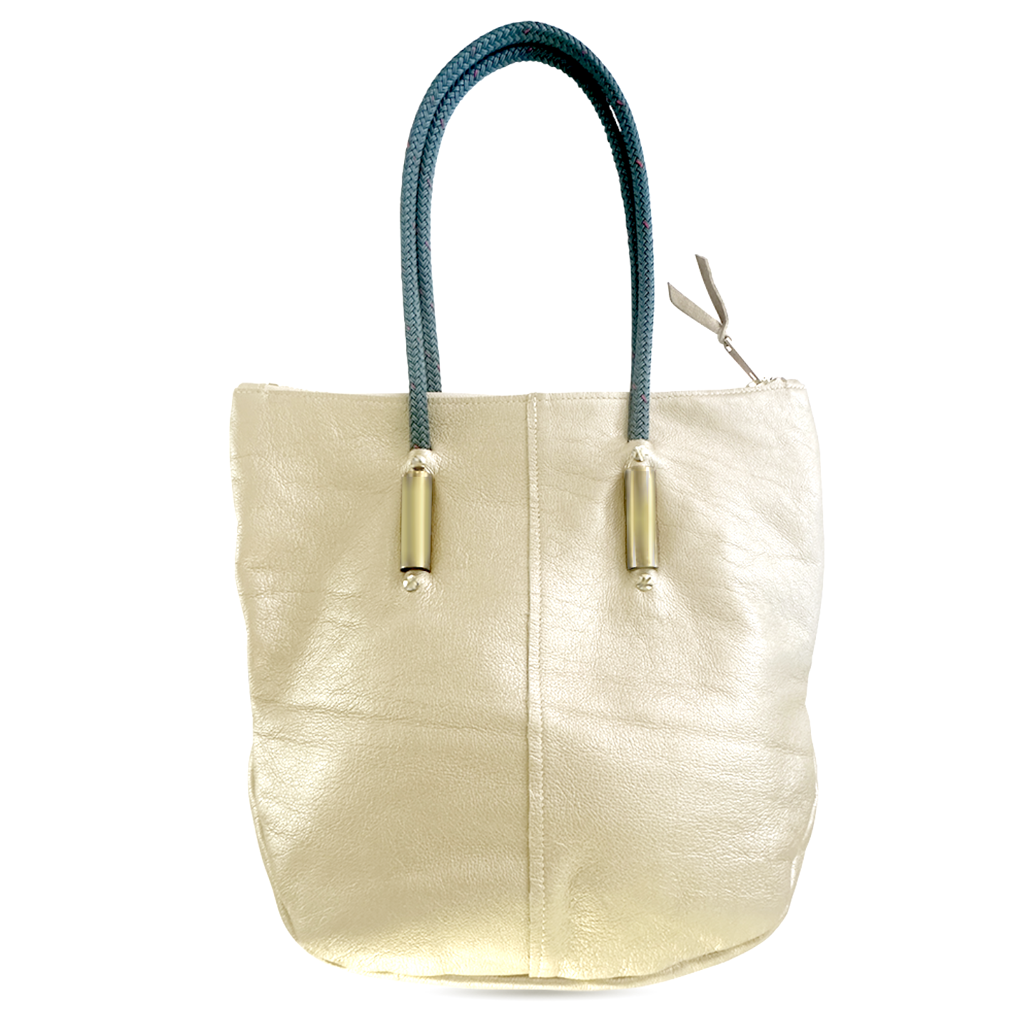 Wildwood Oyster Co. Gold Leather Zip Tote Bag with Seaside Teal Dock Line and Classic Brass