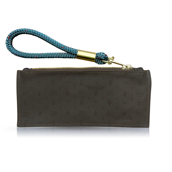 Inspired by Salt Air® Brown Leather Clutch with Chunky Brass Zipper and Rope Wristlet