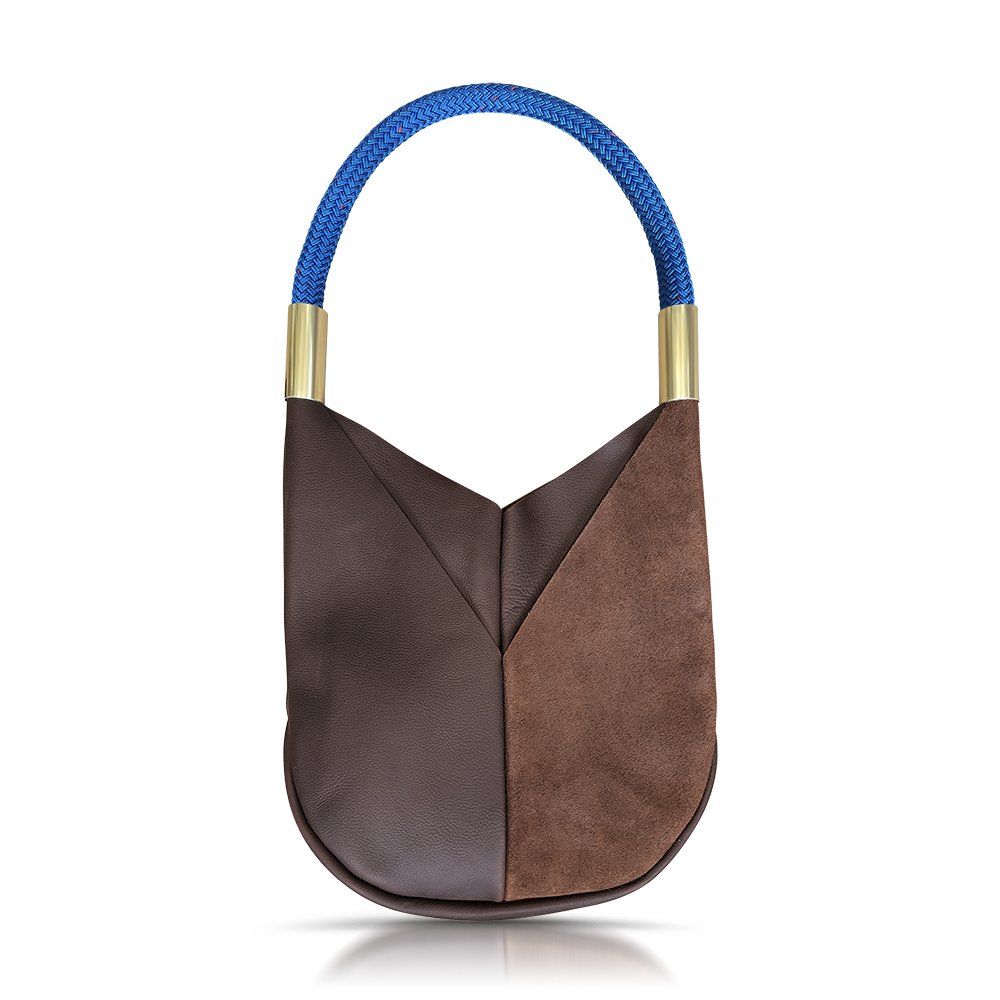 Brown leather tote with harborside blue dockline