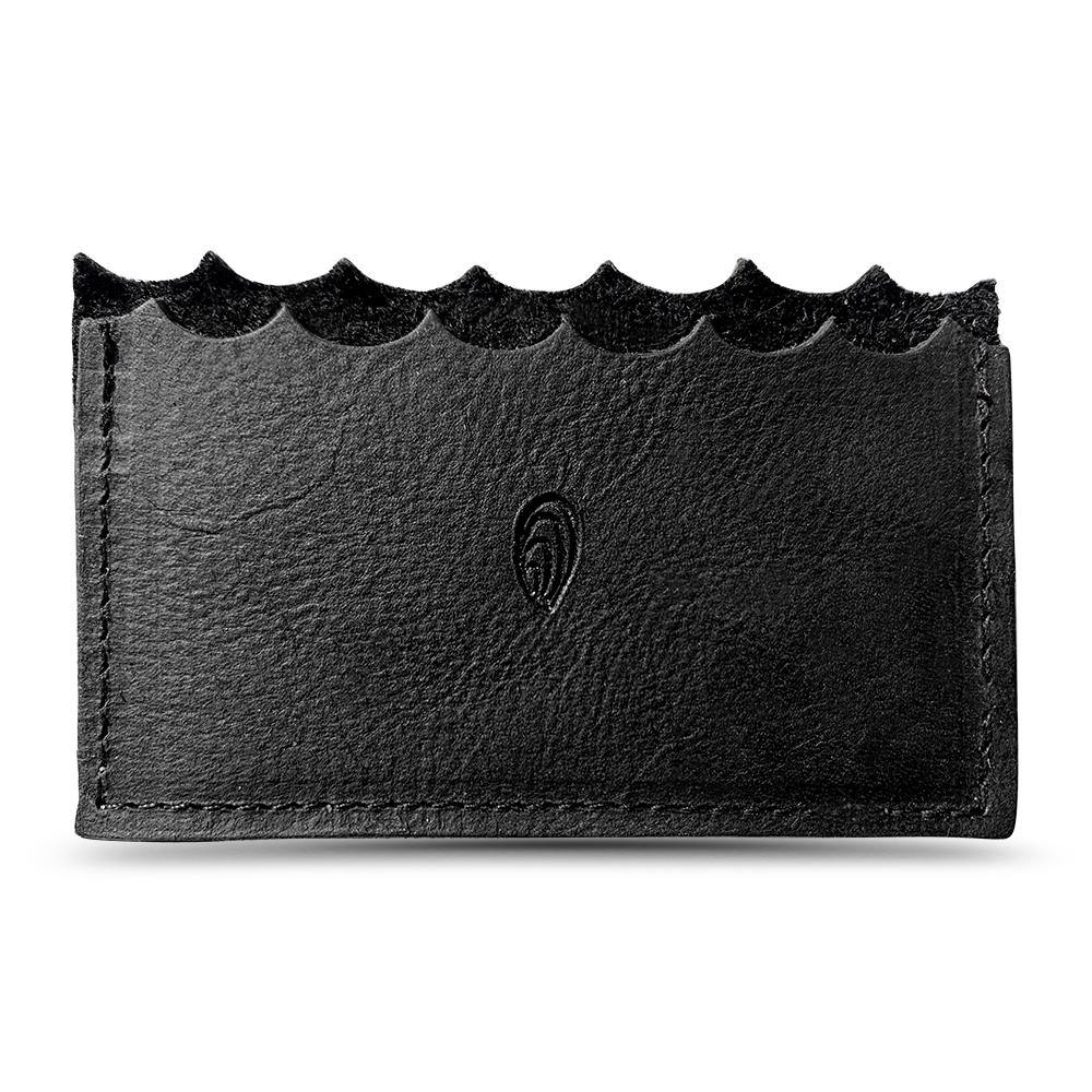 Black Leather Credit Card Holder with Oyster Shell