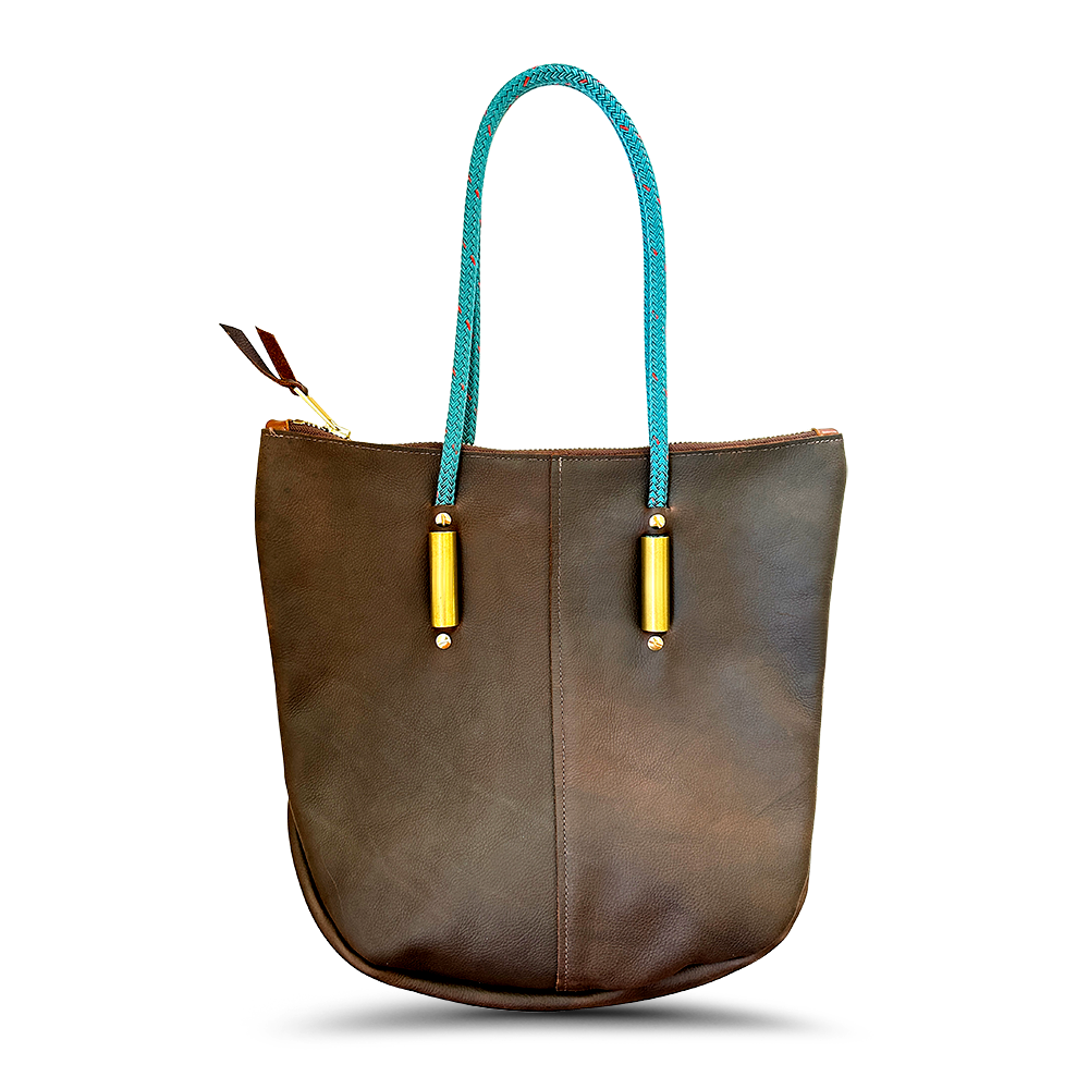 Wildwood Oyster Co. Brown Leather Zip Tote Bag