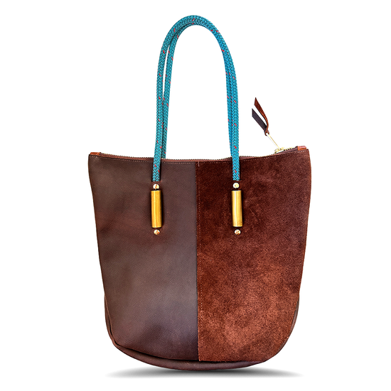 Load image into Gallery viewer, Wildwood Oyster Co. Brown Leather Zip Tote Bag
