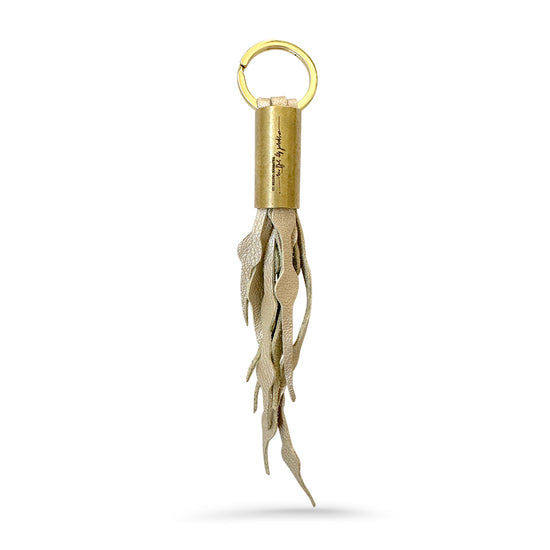 Load image into Gallery viewer, Gold Leather Seaweed Tassel Keychain
