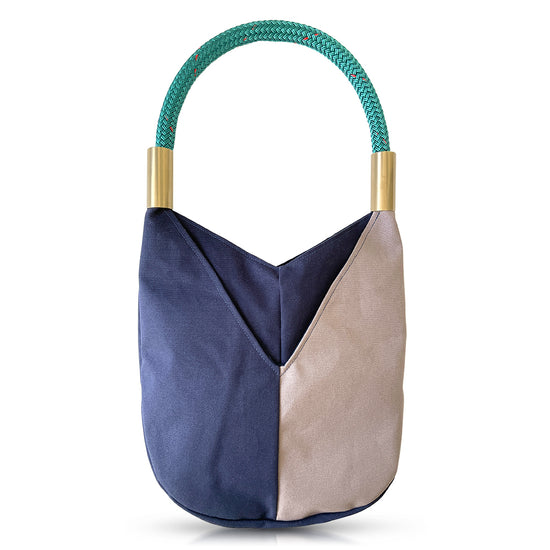 Load image into Gallery viewer, Navy Canvas Tote with Teal Dock LIne
