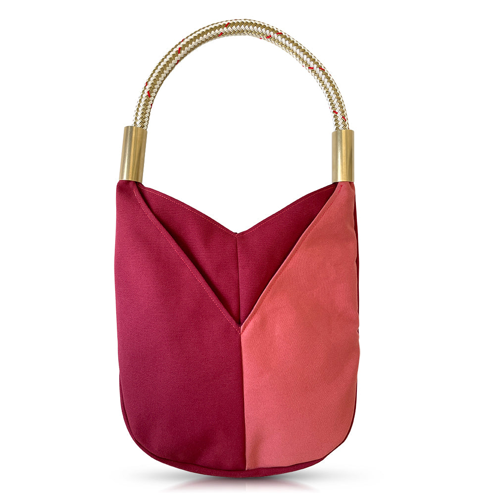 Load image into Gallery viewer, Red canvas bag with gold rope

