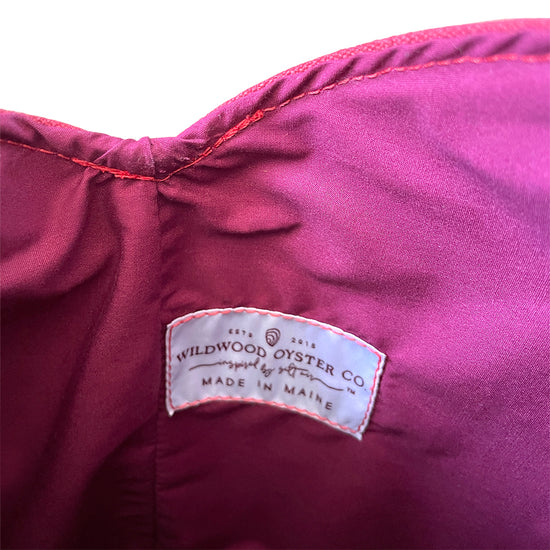 inside of red canvas bag - Wildwood Oyster Co- Inspired by salt air- made in Maine