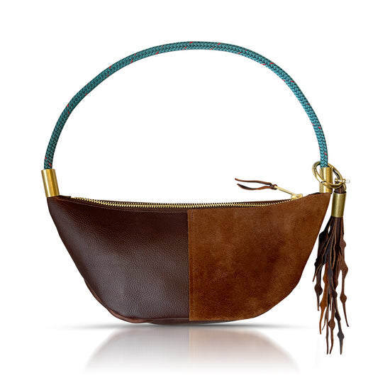 Brown Leather Sling Bag with Dock Line Rope and Seaweed Tassel